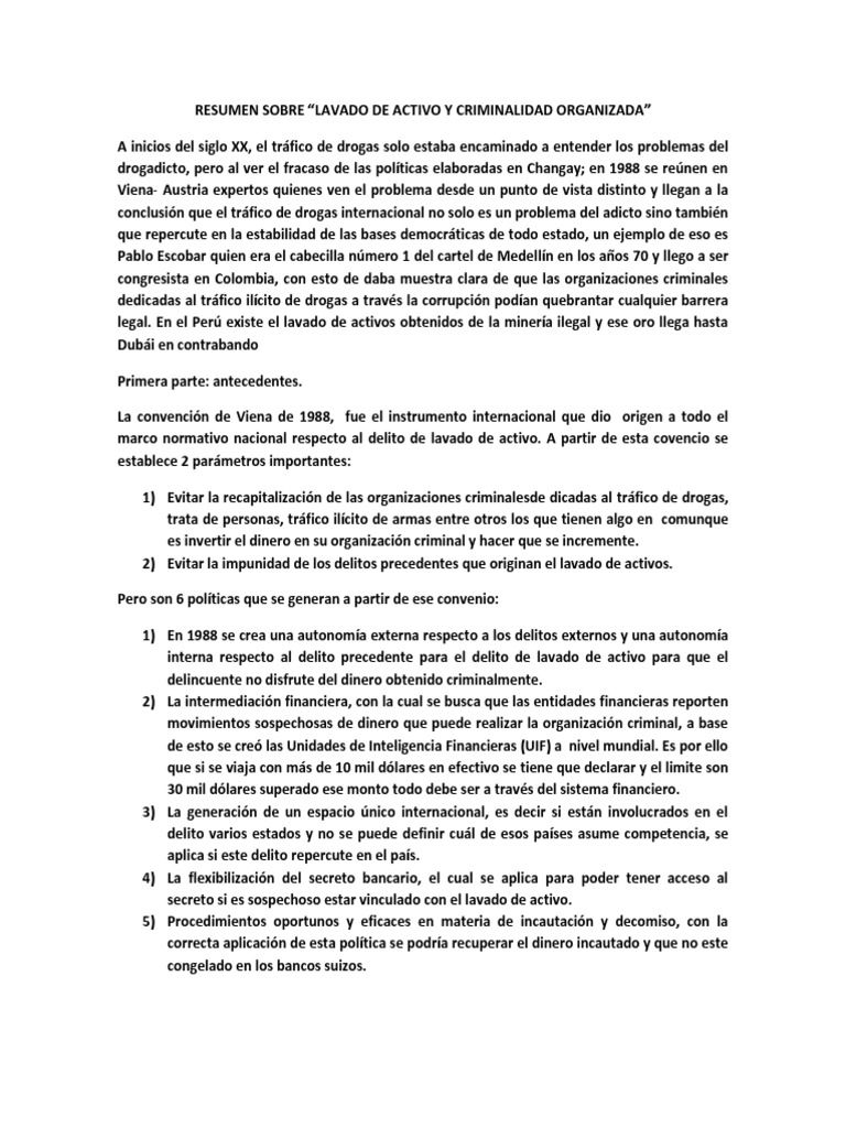 Lavado de Activos y Criminalidad Organizada | PDF | Lavado de dinero ...