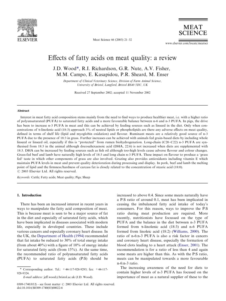 Impact of Fatty Acids on Meat Quality | PDF | Fat | Saturated Fat