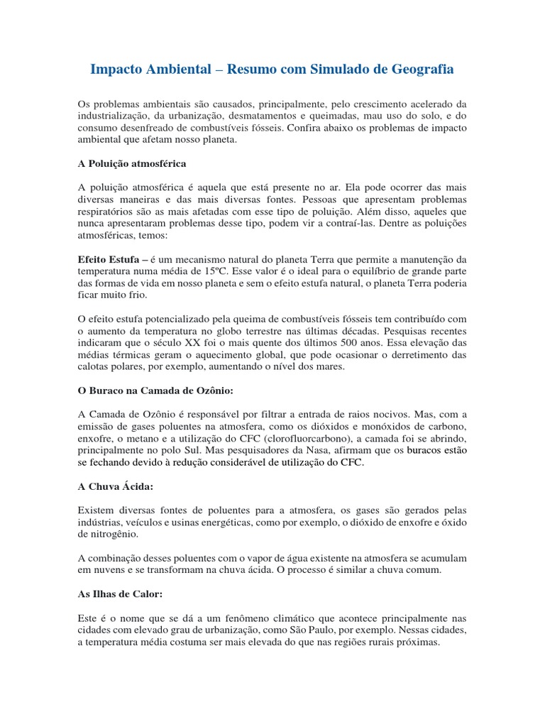 O Problema Ambiental Descrito Nesse Texto é Causado