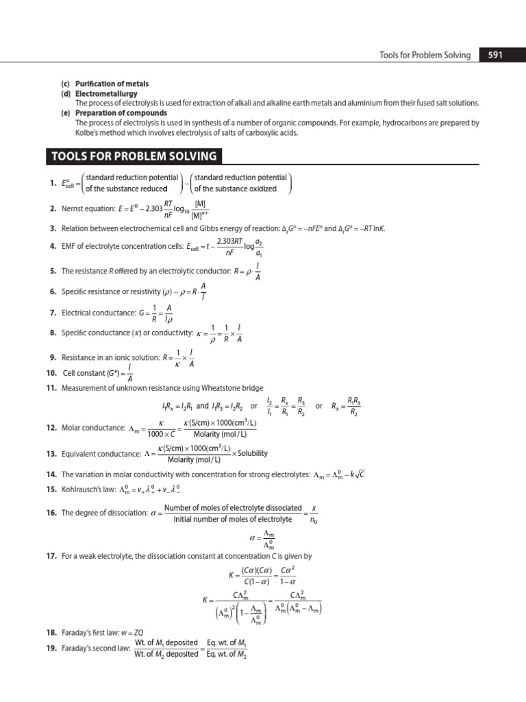 Electro Chemistry Formulas Problems And Solutions Redox Electrochemistry