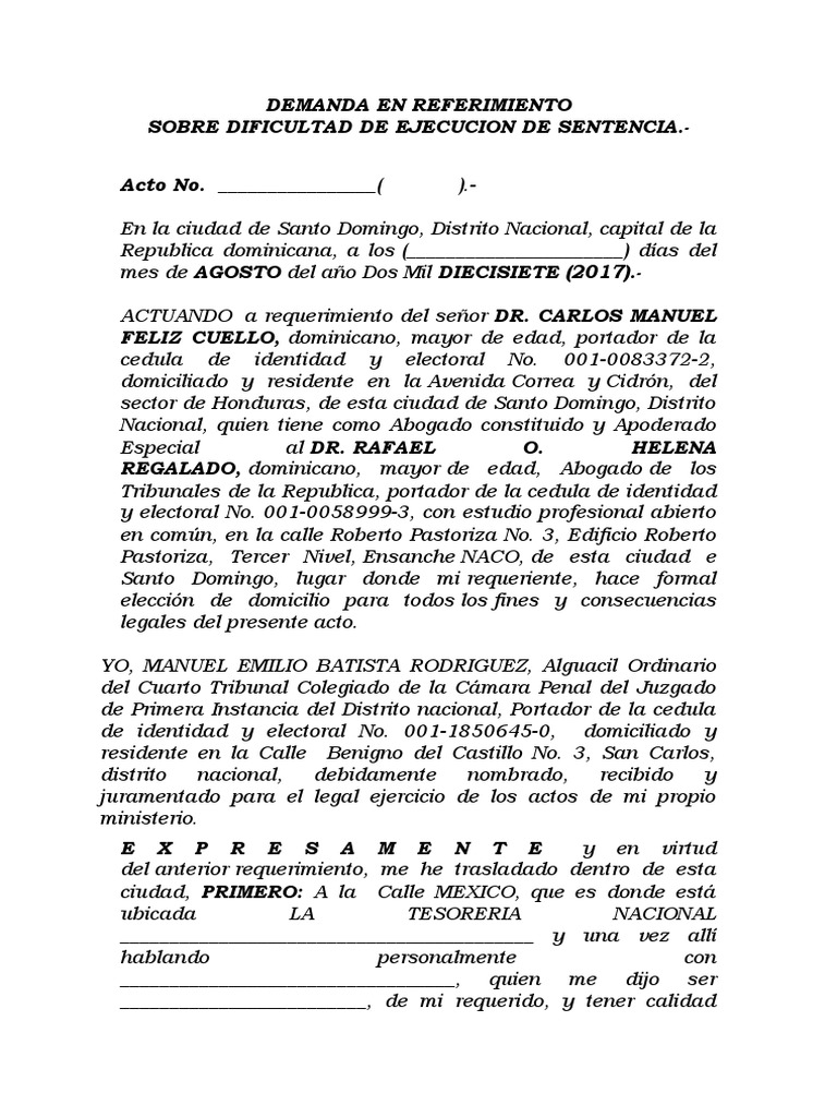 Demanda en Referimiento por Ejecución de Sentencia | PDF | Sentencia ...