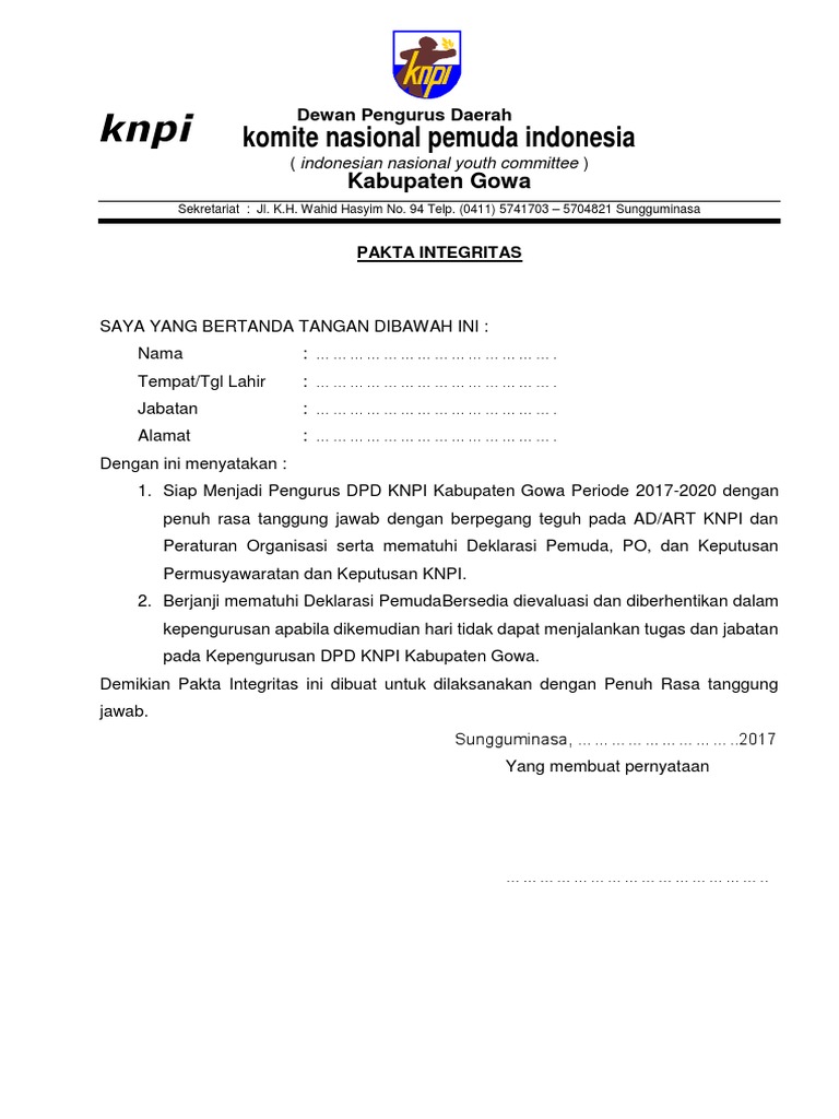 Pakta Integritas Knpi