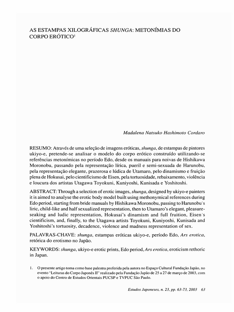 As Estampas Xilograficas Shunga Metonimias Do Corpo Erótico PDF | PDF ...