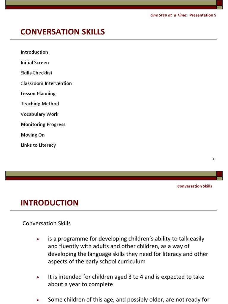 Conversation Skills Development for Kids | PDF | Vocabulary | Literacy