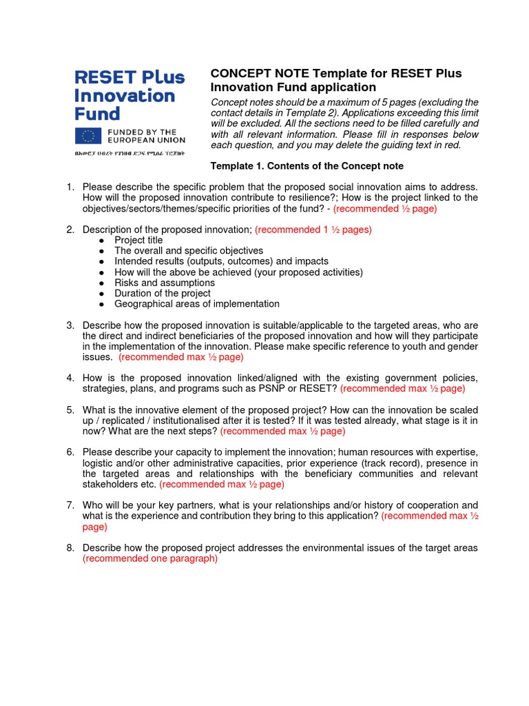 Innovation4resilience Concept Note Template Component 1 | PDF ...