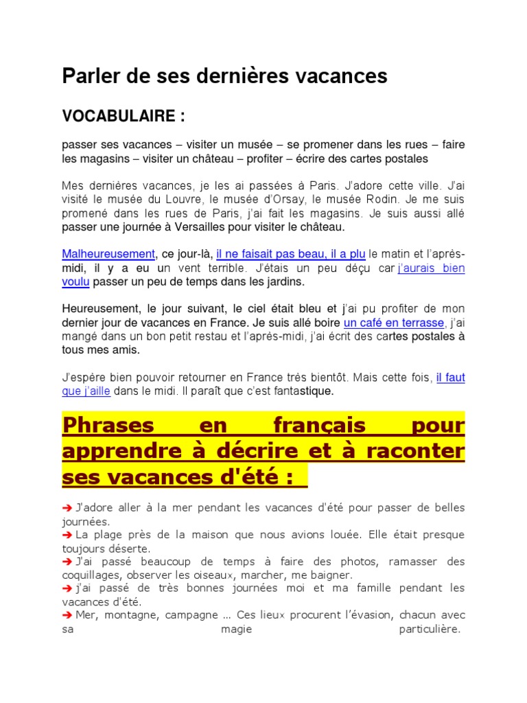 Un Paragraphe Sur Les Vacances D Ete