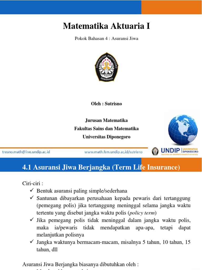 Matematika Aktuaria 1 4 Asuransi Jiwa PDF PDF