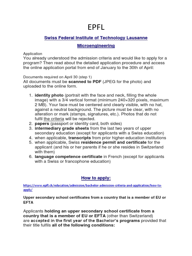 EPFL Bachelor Admission Requirements 2025 | PDF | University And ...