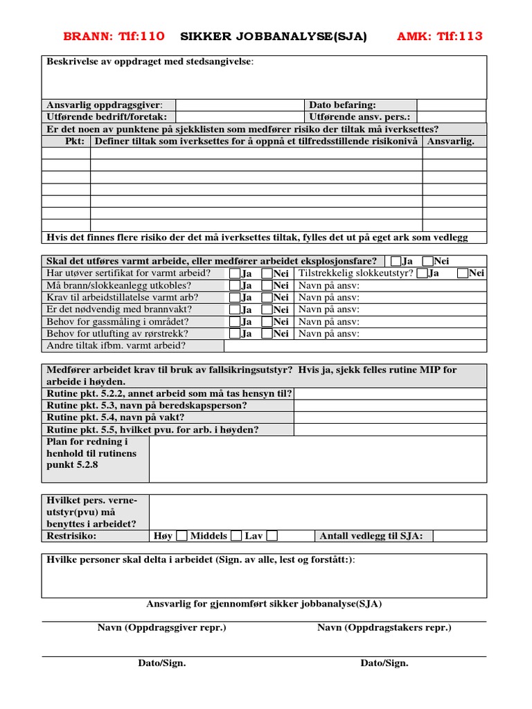 Skjema For Sikker Jobbanalyse | PDF