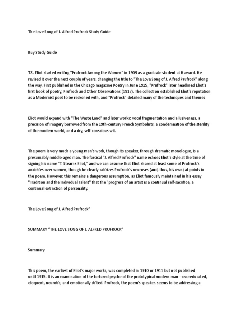 The Love Song of Alfred J Prufrock-WPS Office  PDF  T. S. Eliot With Prufrock Analysis Worksheet Answers