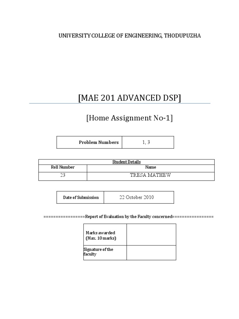Advanced DSP Assignment Evaluation | PDF