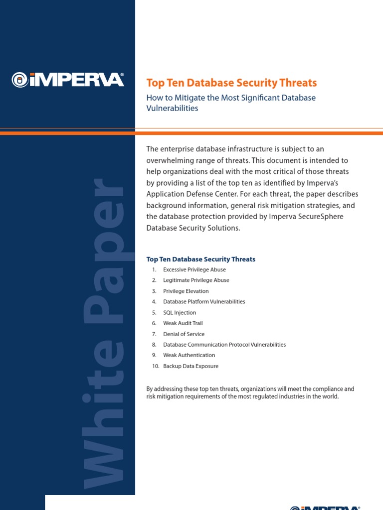 WP TopTen Database Threats | PDF | Denial Of Service Attack | Databases