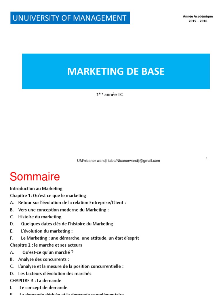 Cours de Marketing de Base Licence 1 UOM | PDF | Consommateurs | Offre et  demande