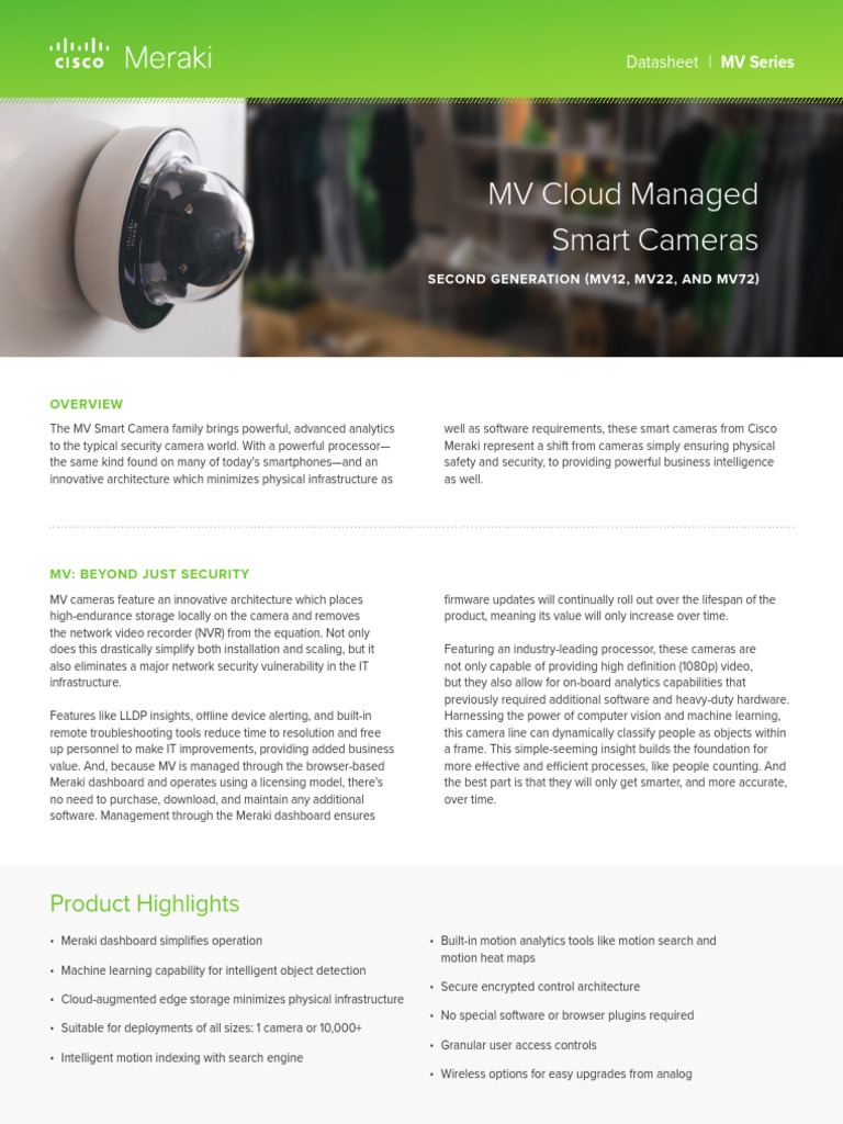 Meraki MV Smart Cameras Overview | PDF | Ieee 802.11 | Camera