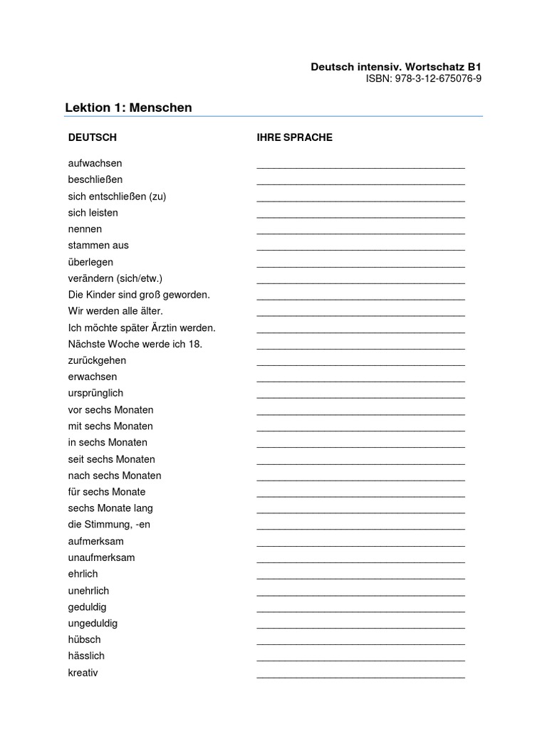 Deutsch Intensiv Wortschatz B1 PDF | PDF