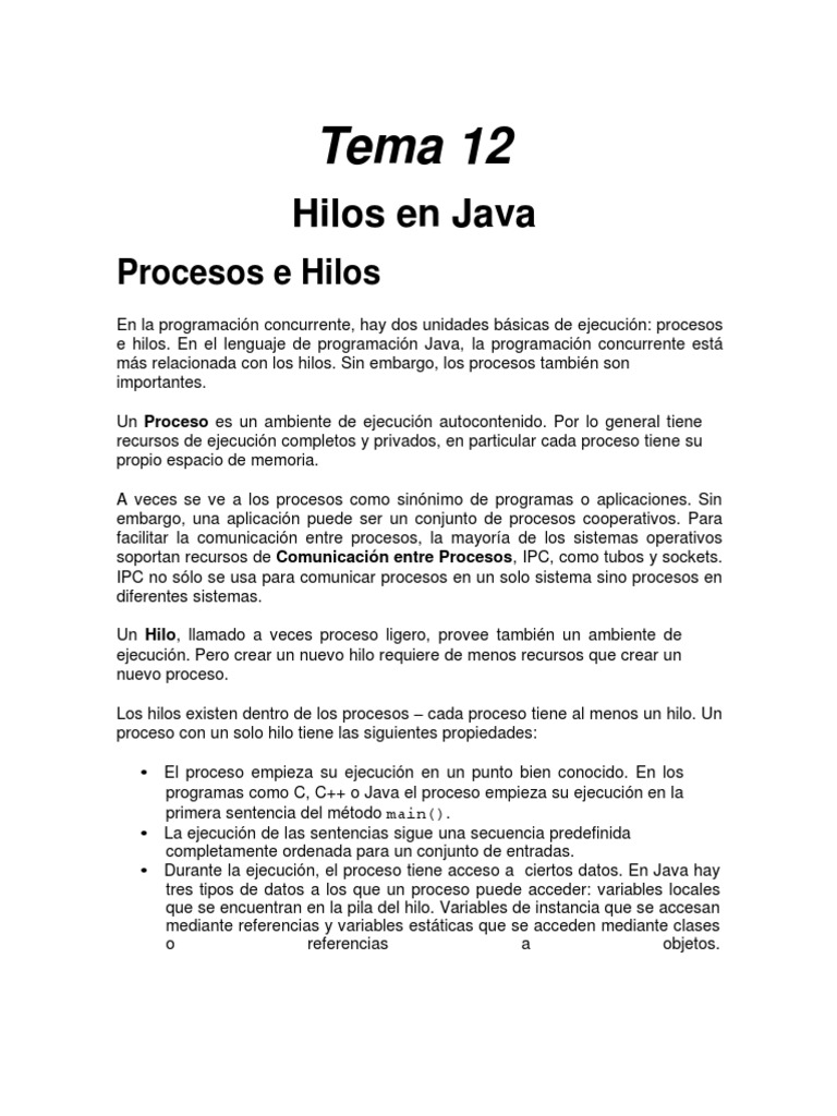 Tema 12 - Hilos en Java | PDF | Proceso (Computación) | Hilo (Computación)