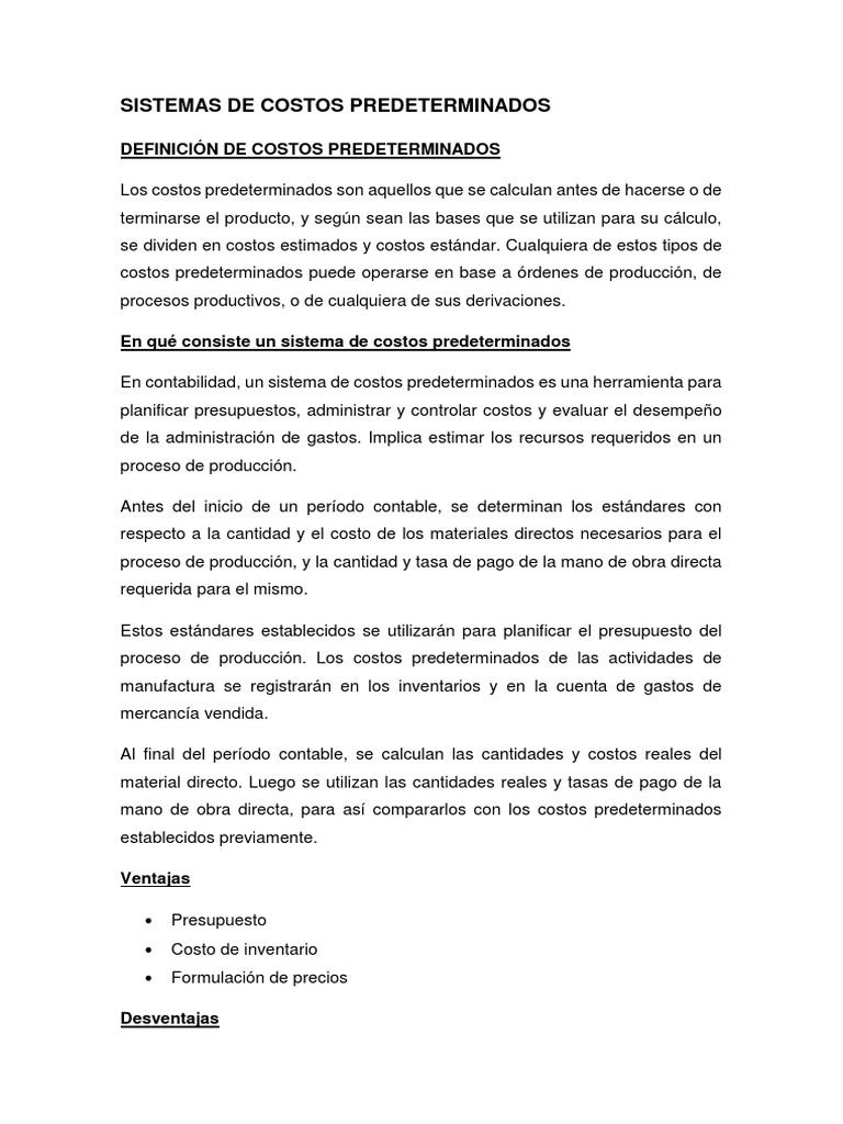 Sistemas de Costos Predeterminados | PDF | Presupuesto | Costo