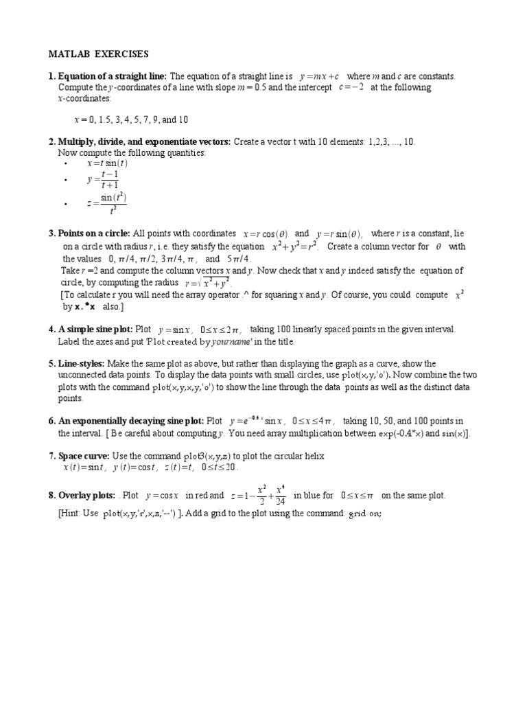 Basic Matlab Exercises | PDF | Vector Space | Line (Geometry)