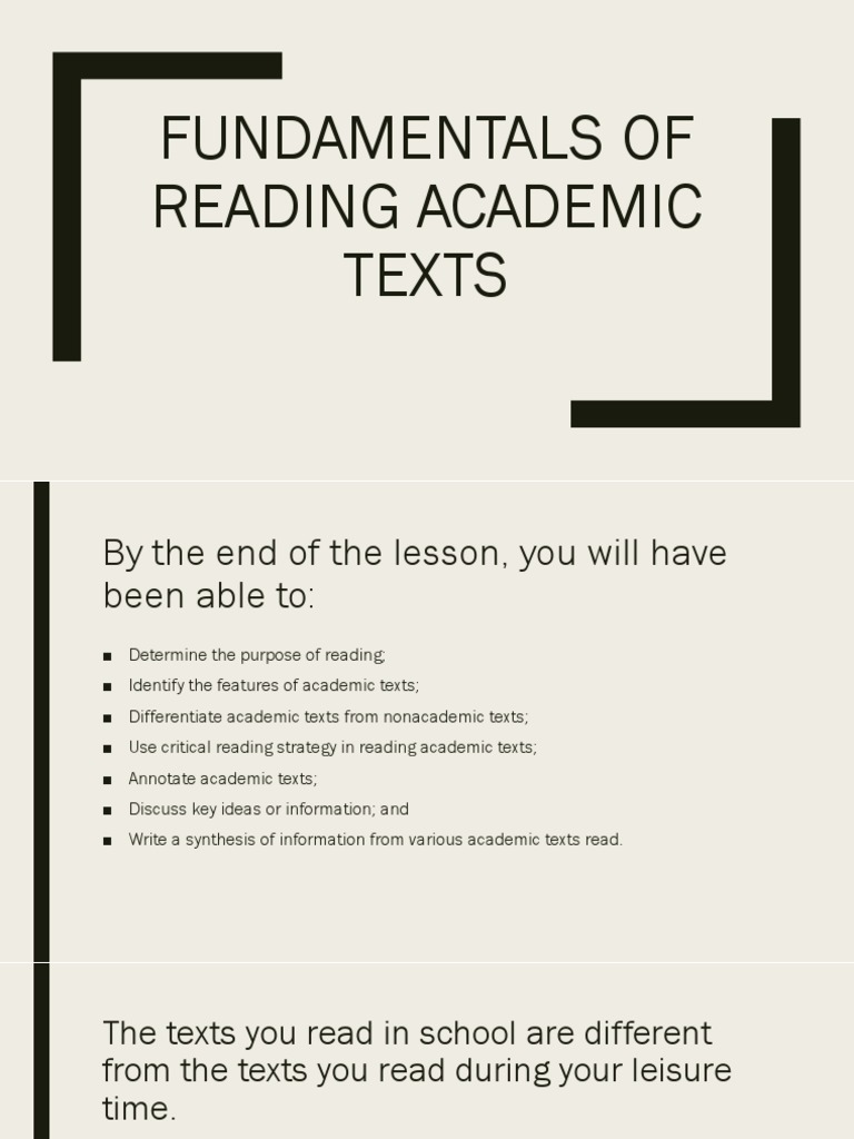 Fundamentals of Reading Academic Texts | PDF | Reading Comprehension ...