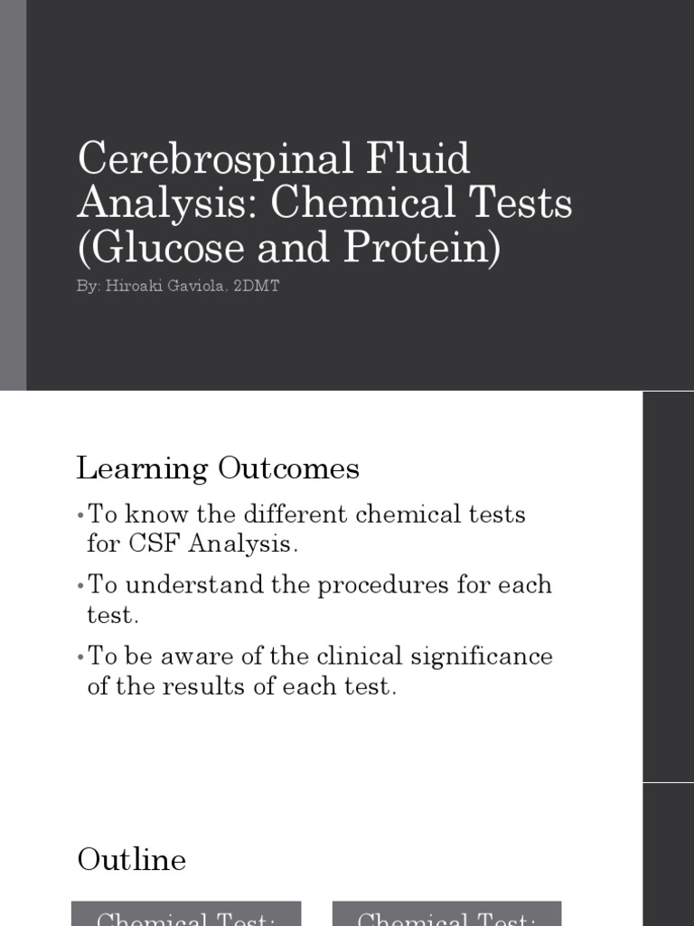 Analysis of Cerebrospinal Fluid A Guide to Chemical Tests for Glucose