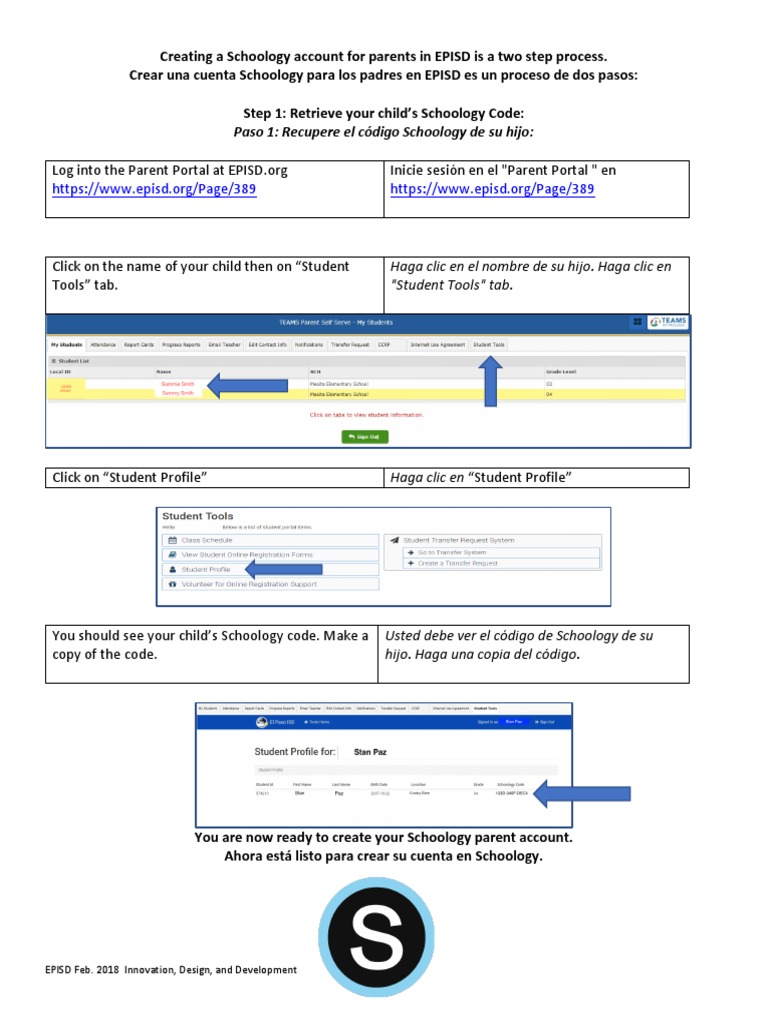 Creating A Schoology Account For Parents in Episd Is A Two Step Process