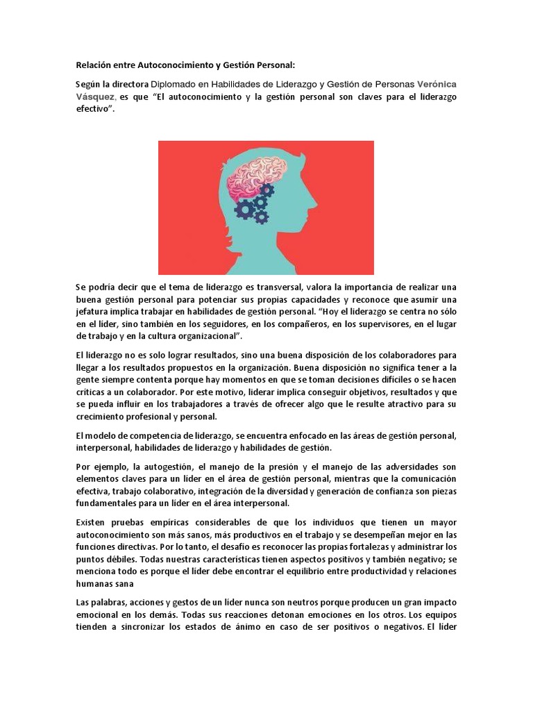 Relación Entre Autoconocimiento y Gestión Personal | PDF | Liderazgo ...