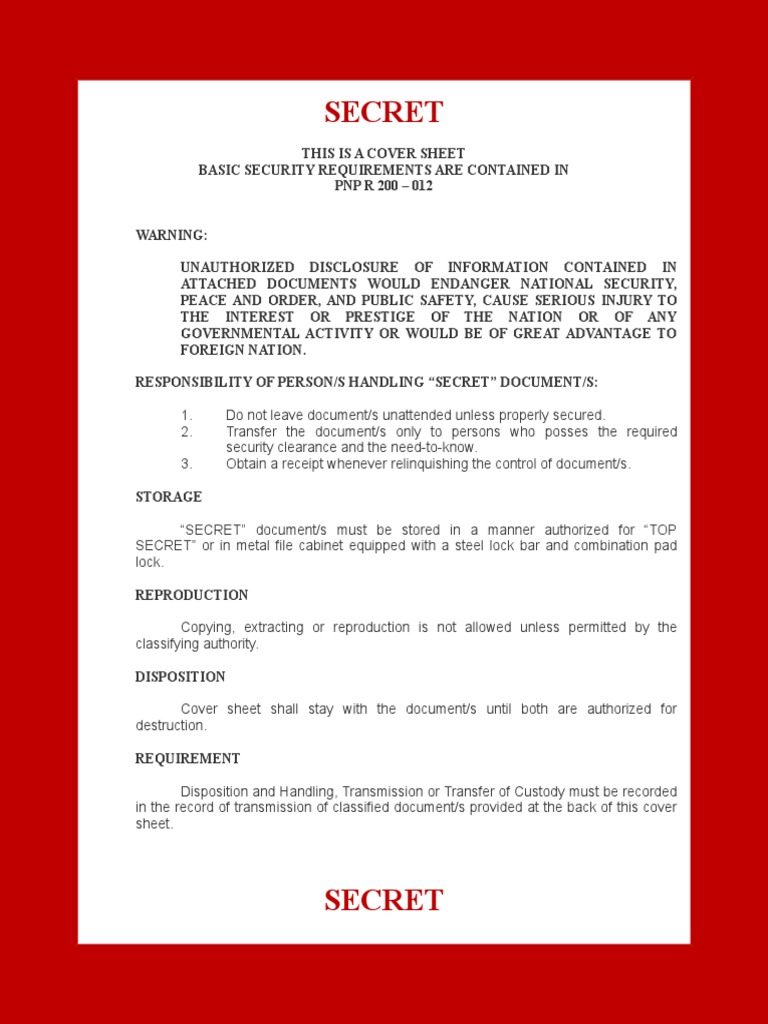 COVER SHEET Secret PDF