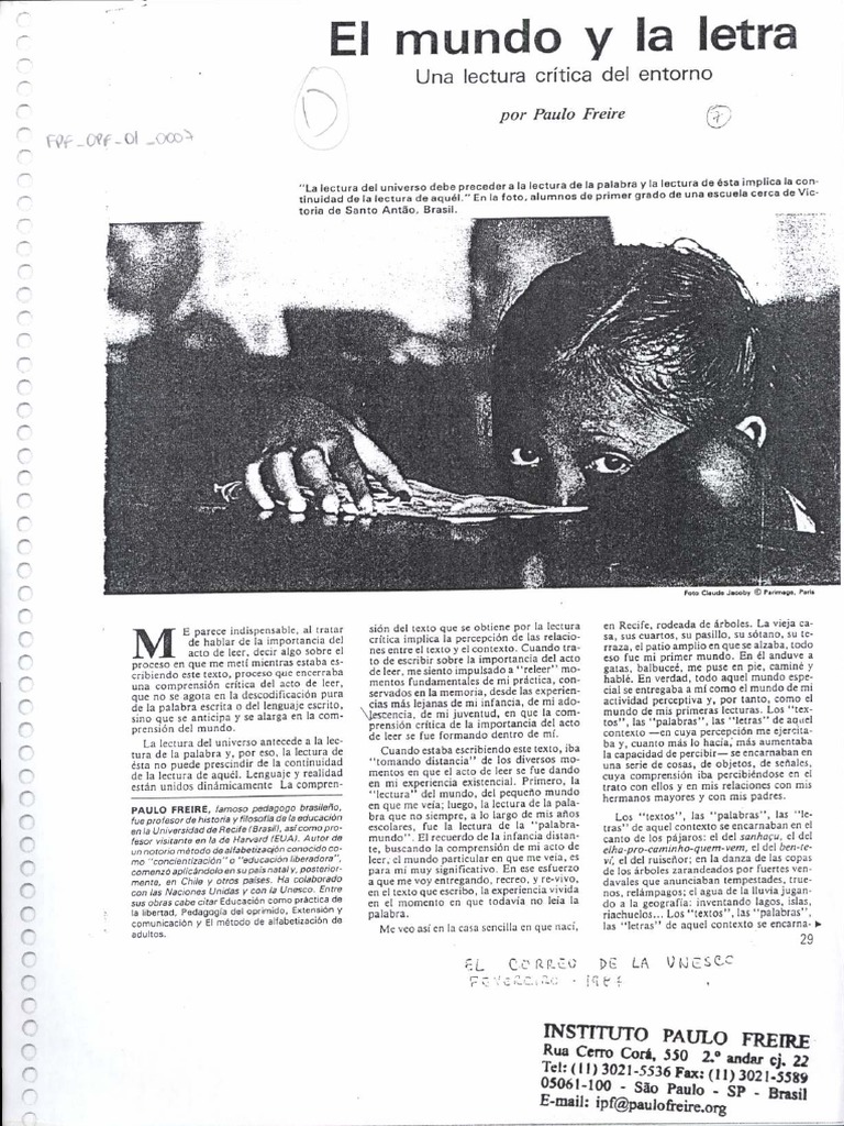 El Mundo y La Letra - Paulo Freire PDF | PDF