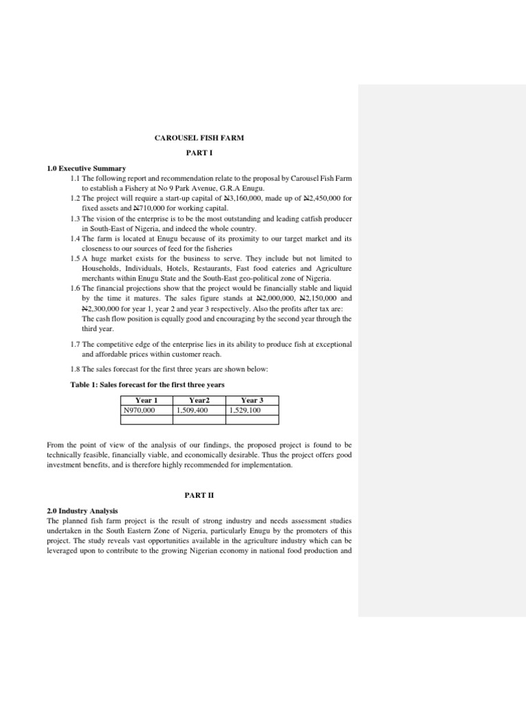 Fish Business Plan PDF Farms Agriculture