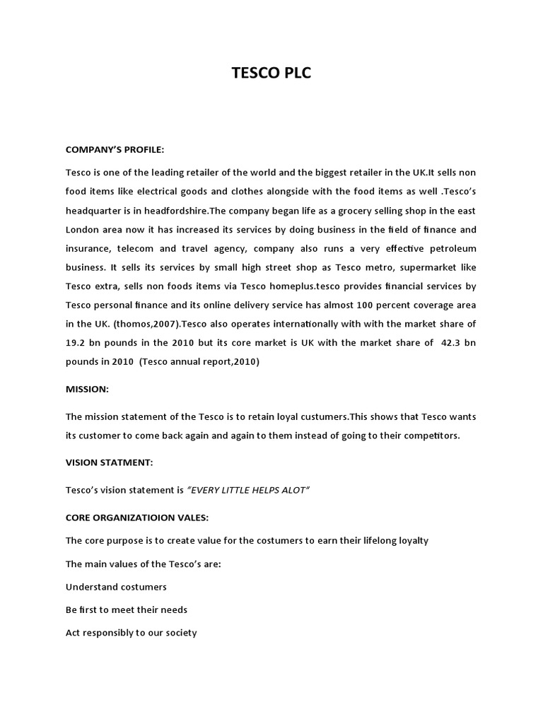 Tesco PLC Company'S Profile PDF Tesco Retail