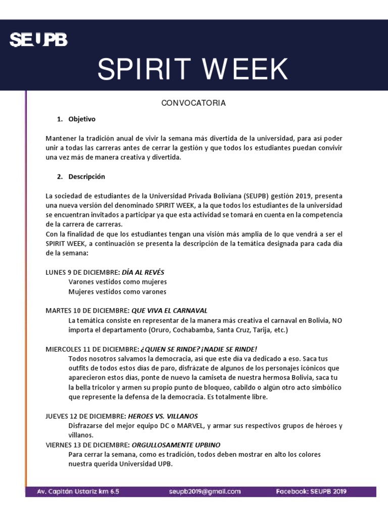 Spirit Week PDF | PDF | Carnaval | Bolivia