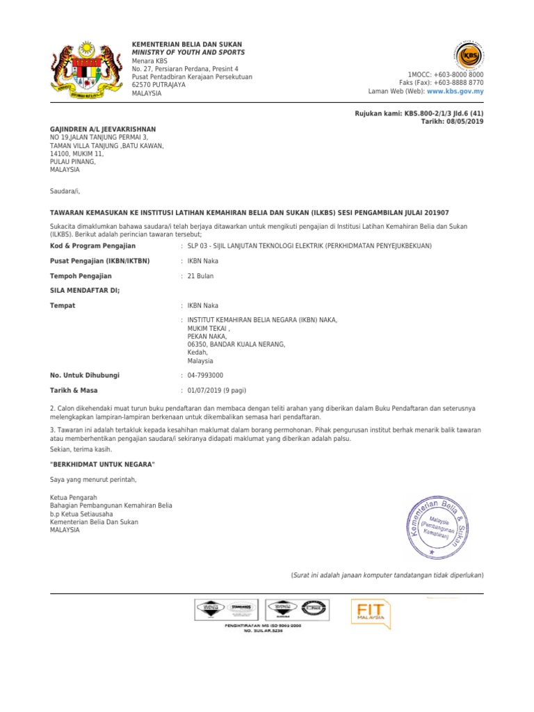 Surat Tawaran Ikbn Naka Copy Pdf
