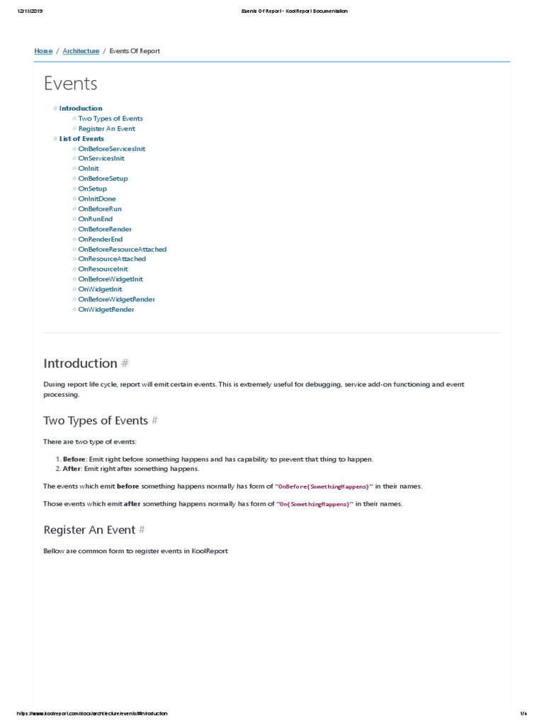 Events of Report - KoolReport Documentation2 | PDF | Computing | Areas ...
