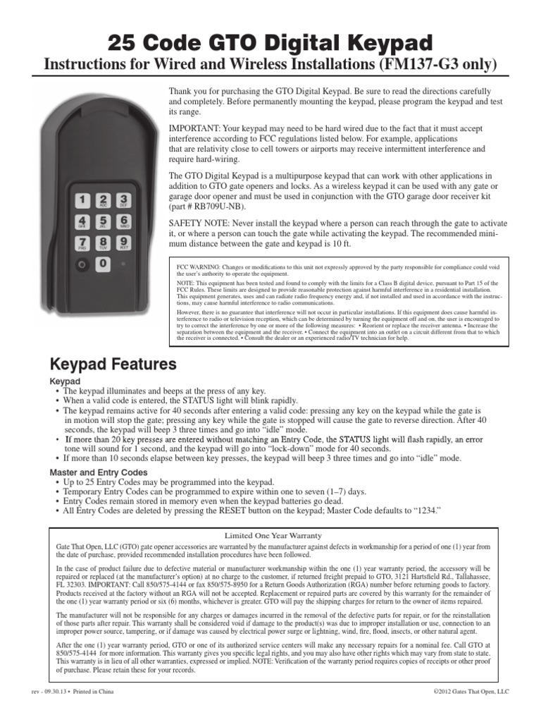 FM137 Mighty Mule Keypad g3 PDF Interference