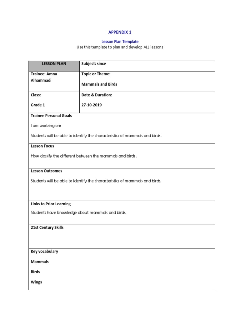 Lesson Plan Mammals and Birds | PDF | Lesson Plan | Educational Psychology