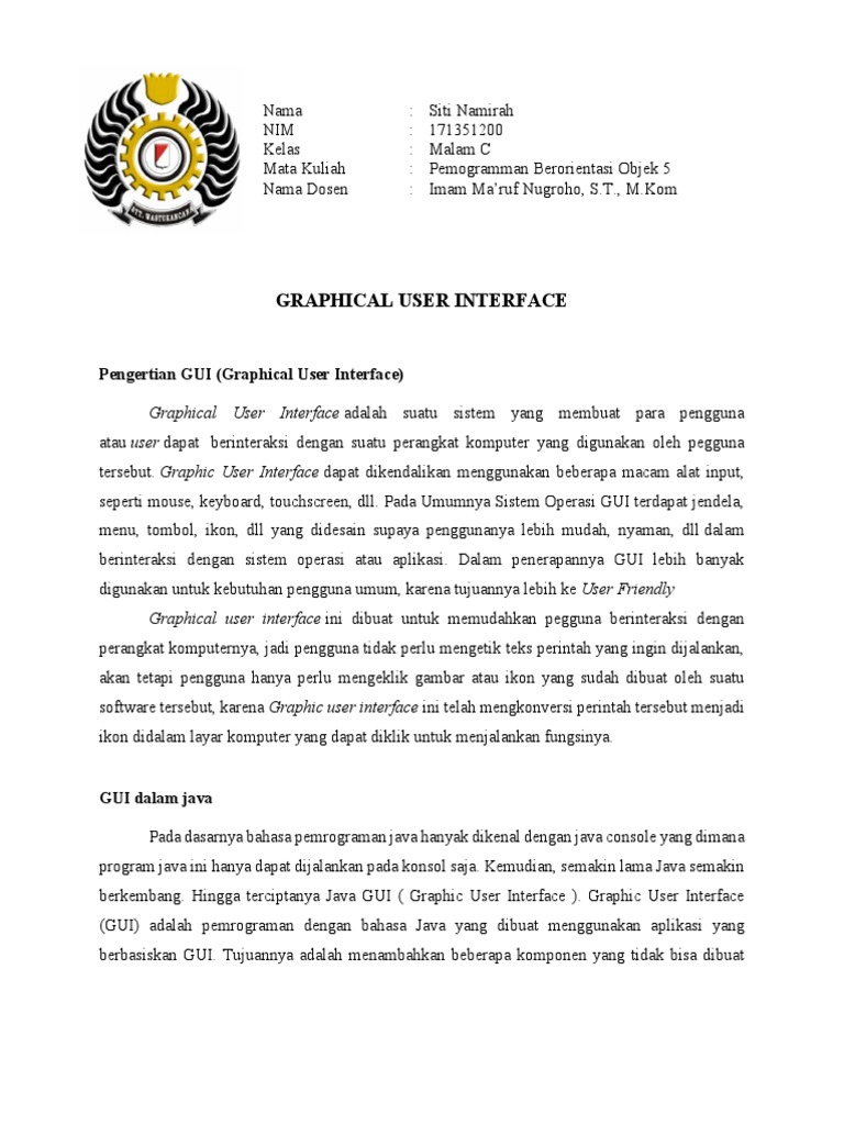 GRAPHICAL USER INTERFACE Java | PDF