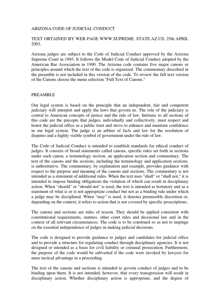 Arizona Code of Judicial Conduct Judge Judiciaries