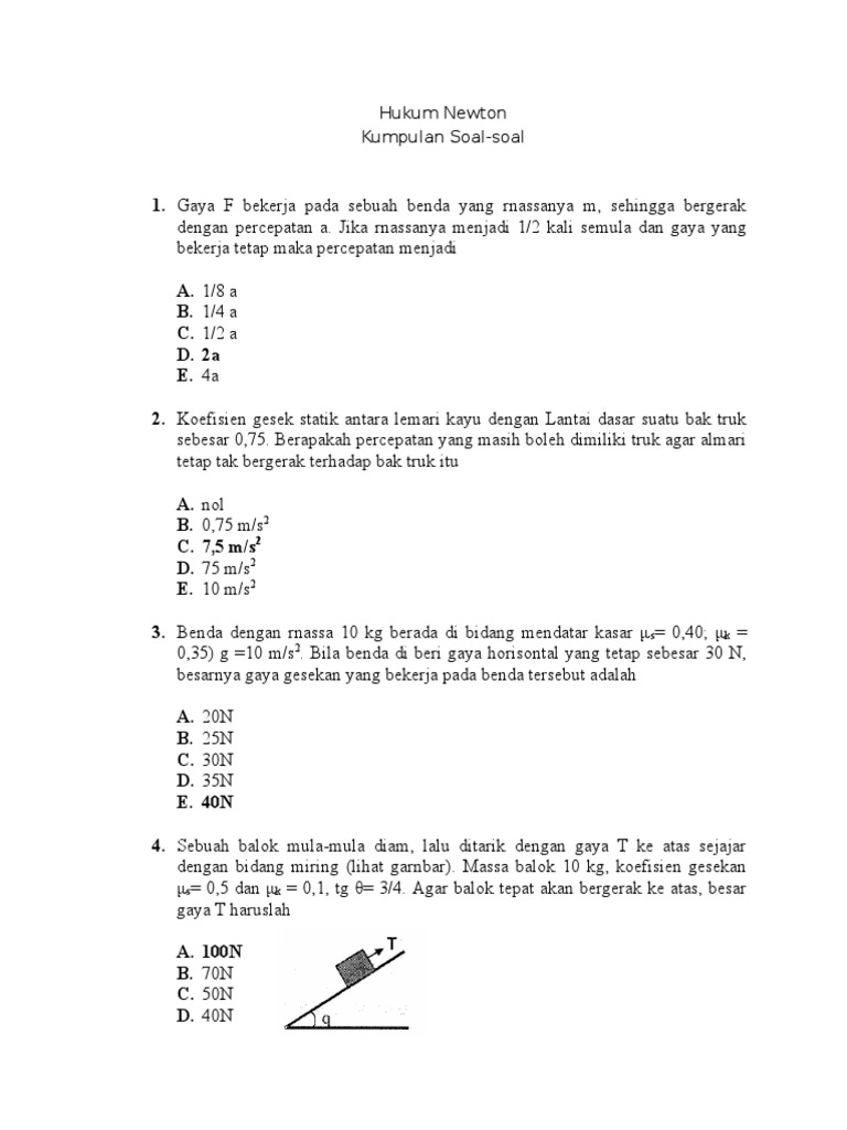 Soal Soal Hukum Newton