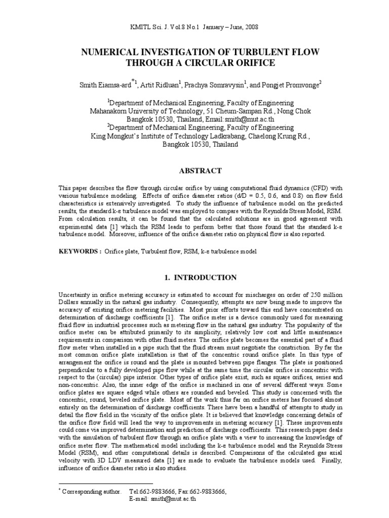 Turbulent Flow in Orifice Analysis | PDF | Fluid Dynamics | Turbulence