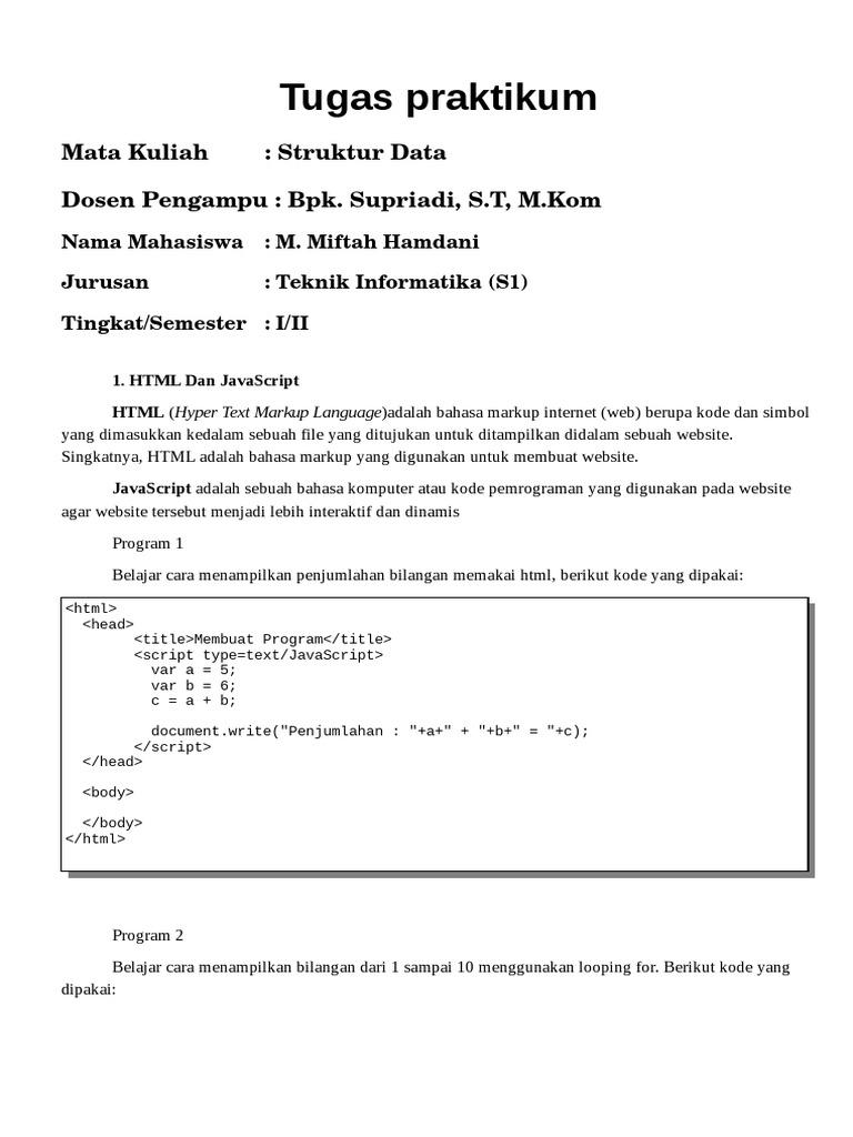 Praktikum Struktur Data: HTML & JavaScript | PDF