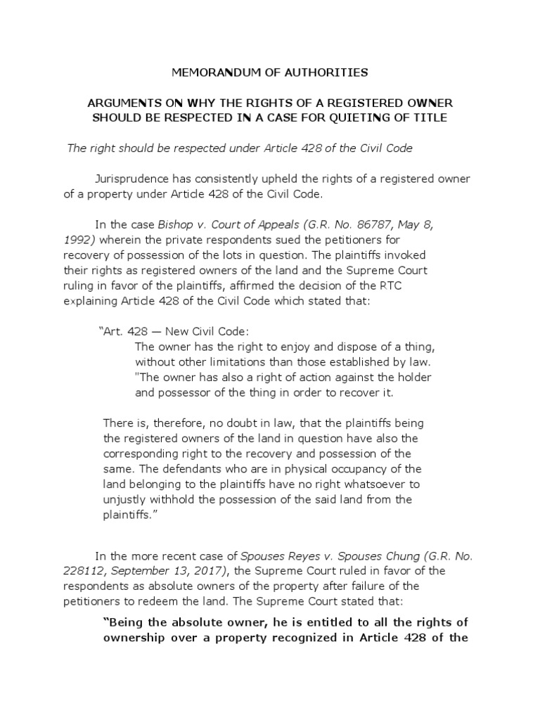 Owner Rights Under Civil Code Art. 428 | PDF | Ownership | Civil Law ...