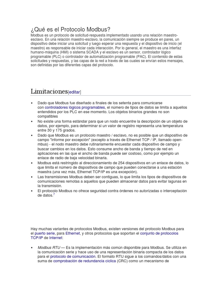 Introducción al Protocolo Modbus | PDF | Protocolo de Control de ...