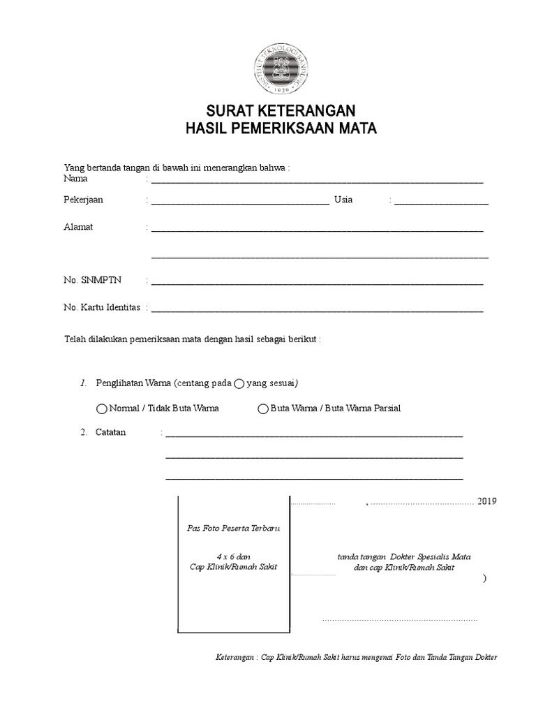 Surat Keterangan Bebas Buta Warna