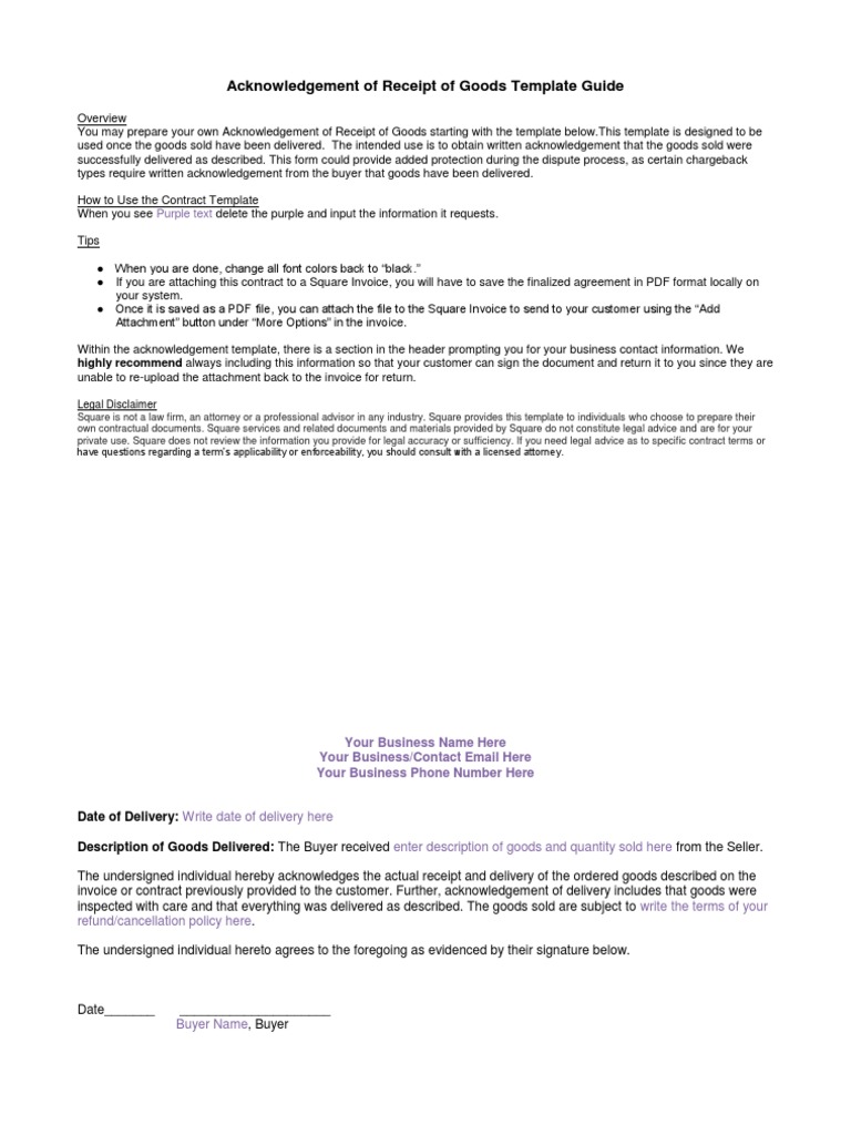 Acknowledgement of Receipt Template | PDF | Invoice | Receipt