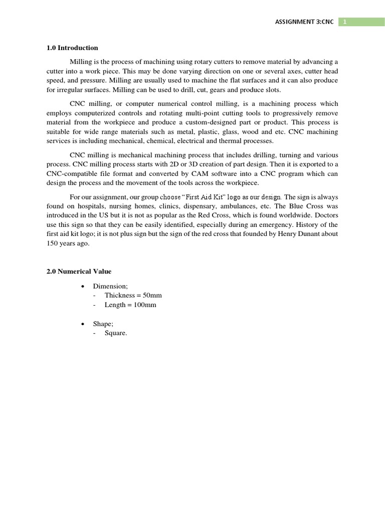 MILLING CNC Report | PDF | Numerical Control | Machining