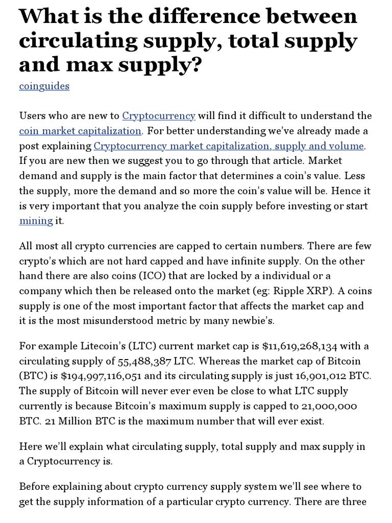 Circulating Supply, Total Supply and Max Supply - Explained PDF | PDF |  Cryptocurrency | Bitcoin