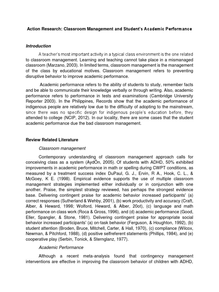 Effect of Classroom Management in The Academic Performance PDF Classroom Management Teaching