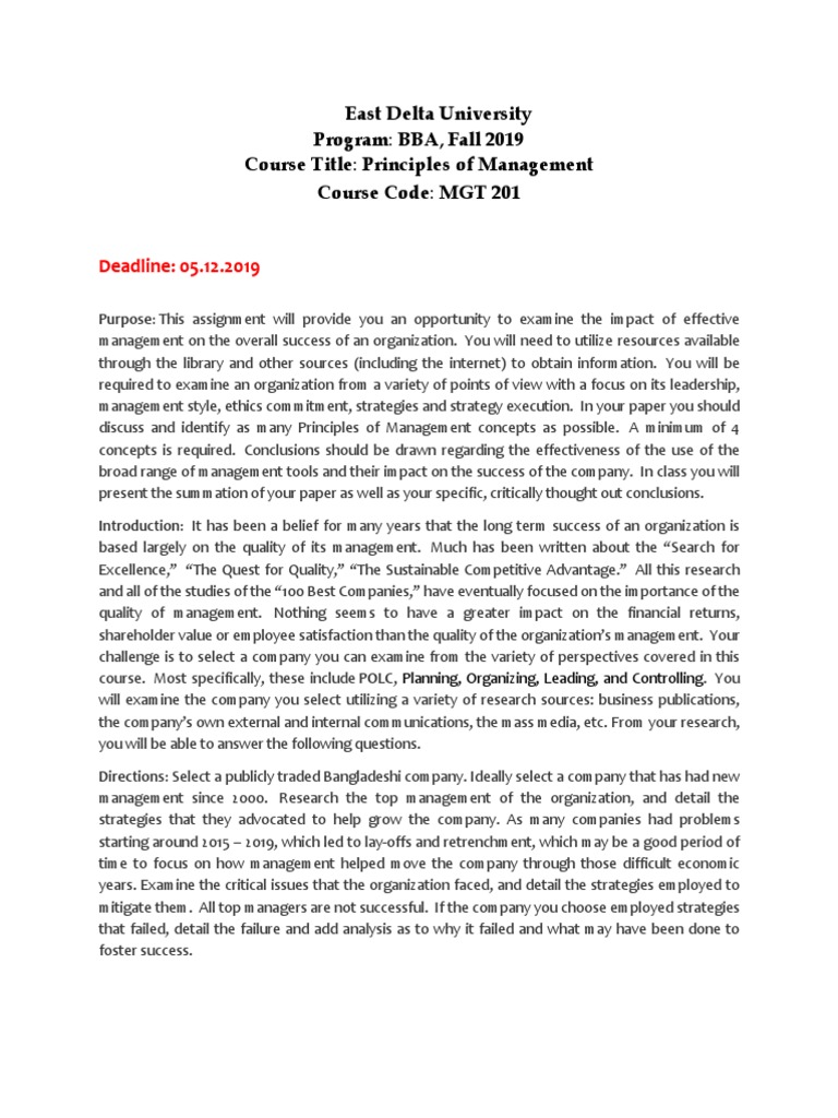 Management 201 Assignment Docs | PDF | Leadership | Economies