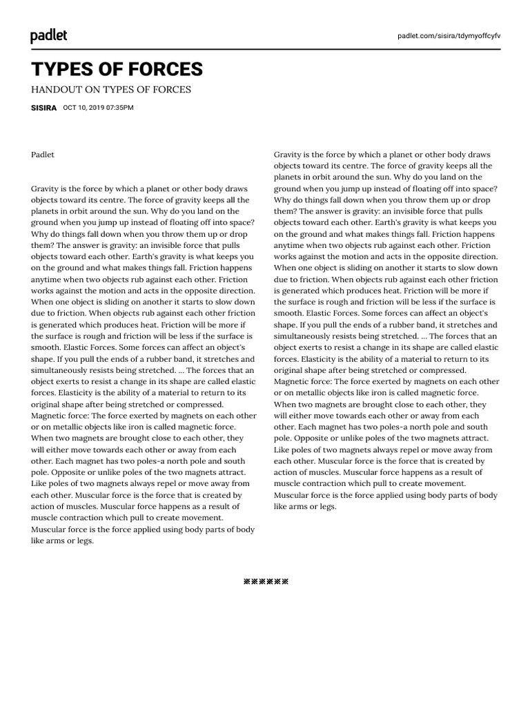 Types of Forces PDF | PDF | Friction | Gravity