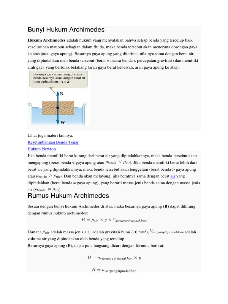 Bunyi Hukum Archimedes